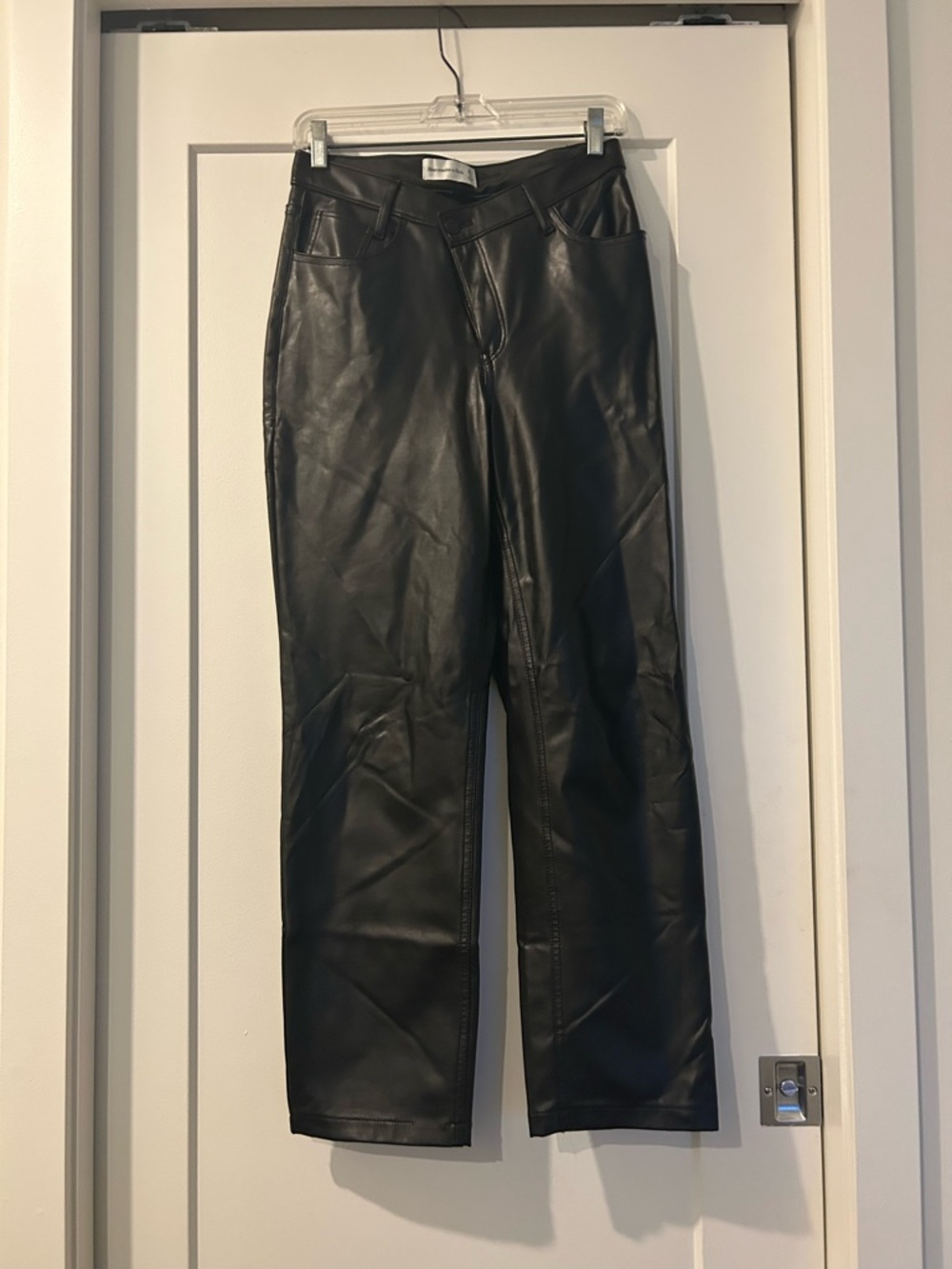 Black Faux Leather Straight-Leg Pants